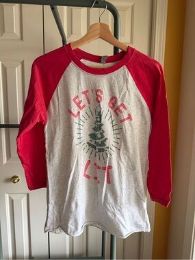 Women’s Red Raglan Holiday Graphic Tee